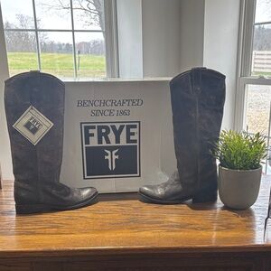 Frye Melissa Button Dark Brown Leather Riding Boots